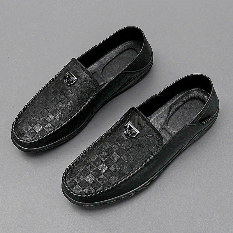 Summer new driving men's beanie shoes pure hand-stitched soft soles men's leather shoes embossed men's shoes driving shoes