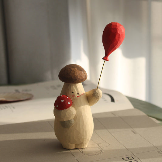 Aoki Fan Homophonic Series Wood Carving Ornaments Mushroom Man Gift Creative Ornaments Home Accessories Decoration
