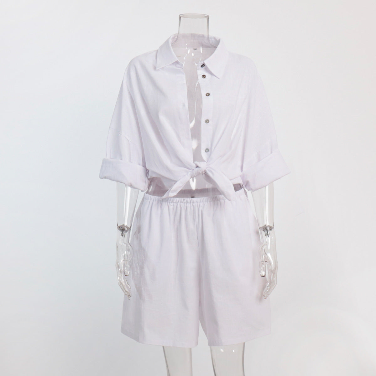 Cross-border shirt set Europe and the United States 2025 summer new women's vacation casual loose long-sleeved shirt + shorts set