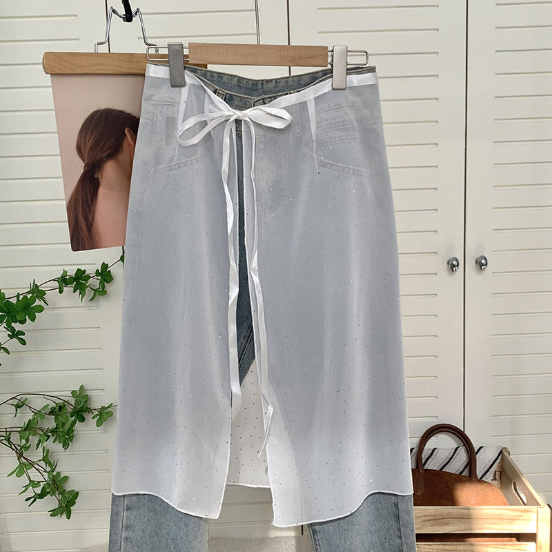 Skirt gauze Korean niche design sense layered mesh skirt, chiffon cover skirt apron embroidered lace lace fart curtain