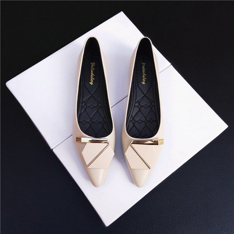 Spring Summer 2023 Season New High Heels Women's Mid Heels Soft Leather Pointed Toe Metal Buckles Fashion Work Women's Shoes