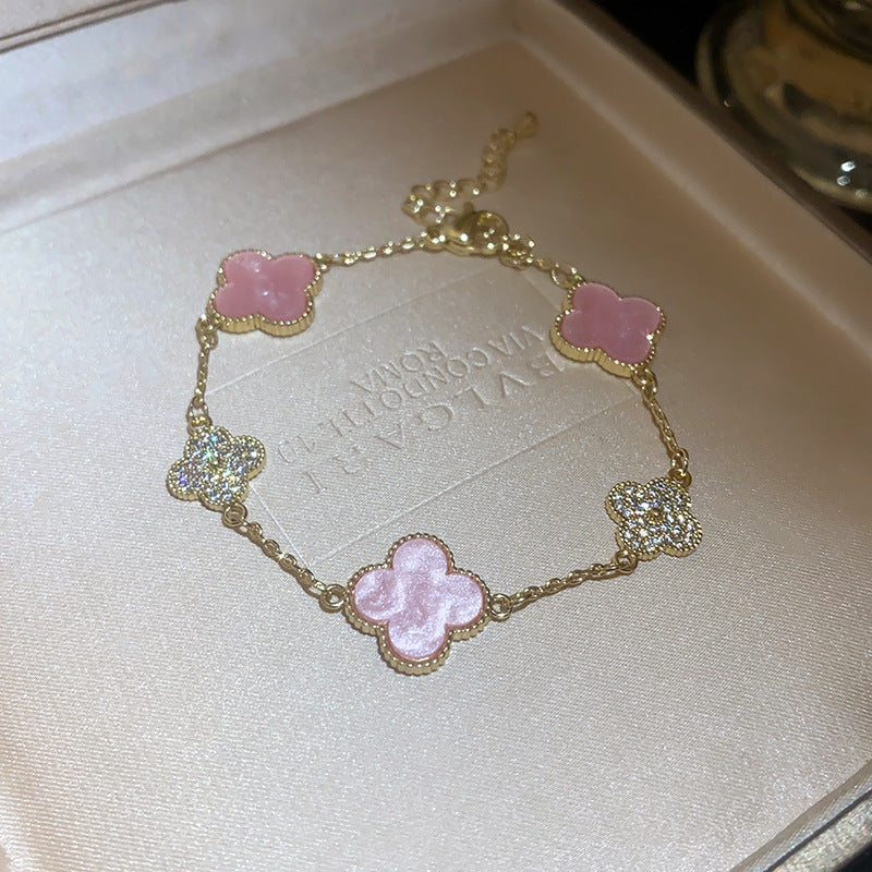 Real gold electroplated zircon four-petal flower bracelet ins sweet little fresh bracelet high-end niche hand ornament female wholesale
