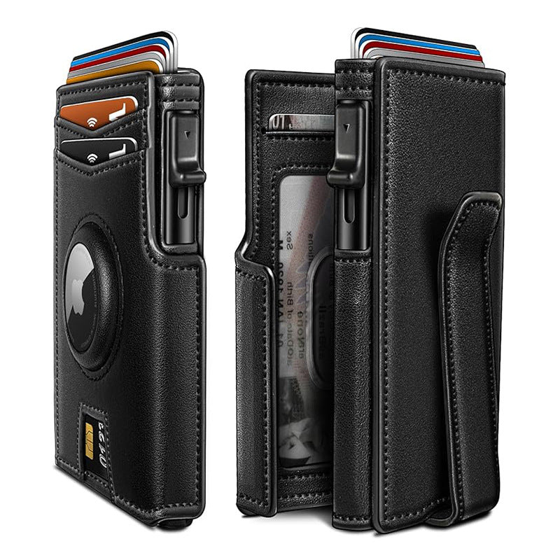 Cross border ultra thin magnetic flip cover men's wallet Airtag contrast microfiber rfid anti-theft large capacity men's wallet