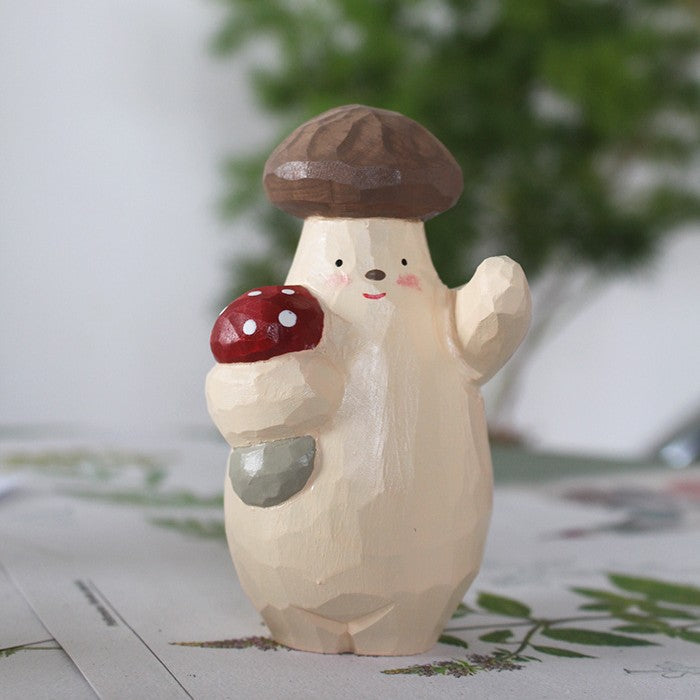 Aoki Fan Homophonic Series Wood Carving Ornaments Mushroom Man Gift Creative Ornaments Home Accessories Decoration