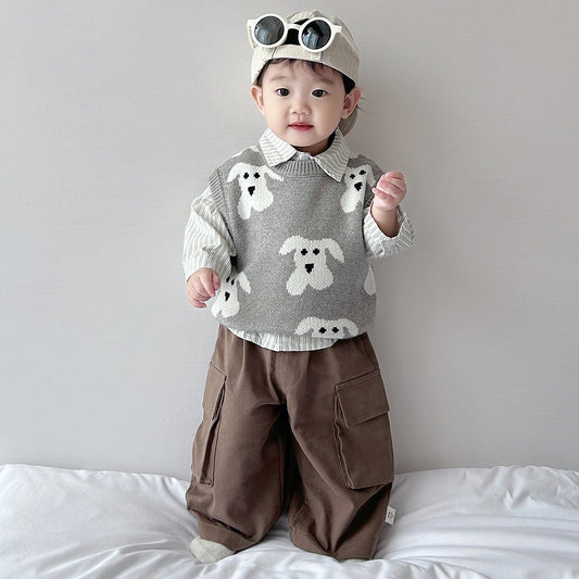 Korean version of the Spring and Autumn vest baby animal sweater boy fashion shoulder girl foreign vest baby knitted top