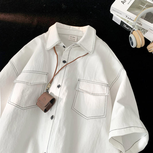 Japanese vintage short-sleeved shirt men's summer 2023 new niche design sense trendy brand trend casual half-sleeve shirt