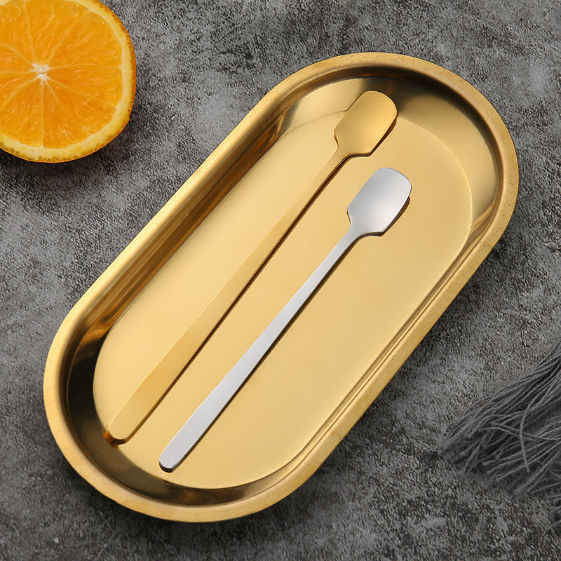 Stainless Steel Square Head Spoon Creative Long Handle Bar Iced Gold Coffee Mixing Spoon Small Round Spoon Mug Spoon