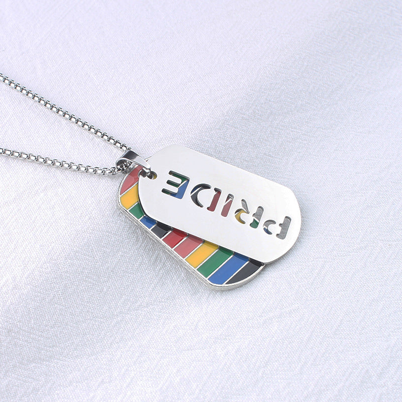 Men's Necklace European and American Fashion Color Military Brand Stainless Steel Pendant Letter Double Brand Sweater Chain Women's Jewelry Wholesale
