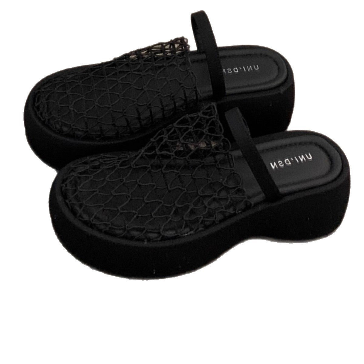 Muffin platform high heels hollow black toe sandals women's shoes Summer gentle fairy small man heightened half slippers