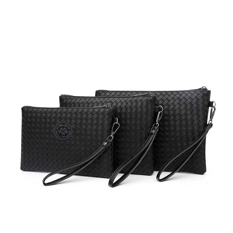 New men's woven clutch bag, large capacity soft leather pouch, envelope bag, trendy business men's bag, live supply