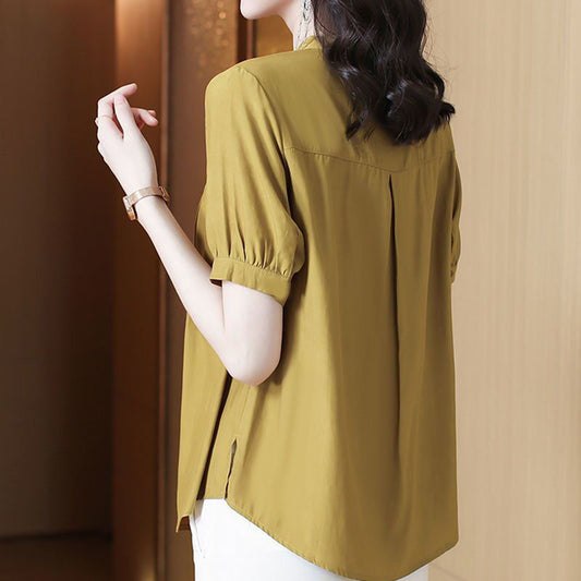 Chiffon shirt women's summer short sleeve new summer beautiful fashion chiffon shirt feminine mom shirt top