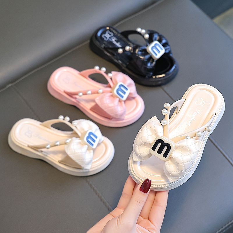 Girls Kids Slippers 2024 Korean Summer Bow Cute Princess Sandals Baby Medium and Adult Kids Velcro