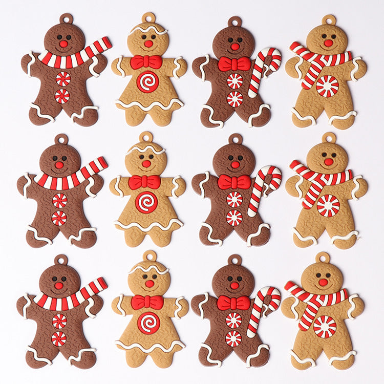 Cross-border hot selling pvc soft rubber Christmas pendant gingerbread man pendant Christmas decoration gift DIY snow scene decoration