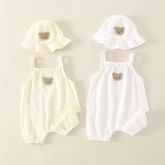 Babies newborn babies summer thin suspenders, boneless cotton gauze, one-piece clothes, men's and women's super cute foreign climbing clothes