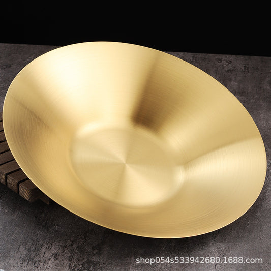 Korean stainless steel pasta plate commercial deepening plate for serving vegetables and fruit ramen mixed noodles round plate custom logo