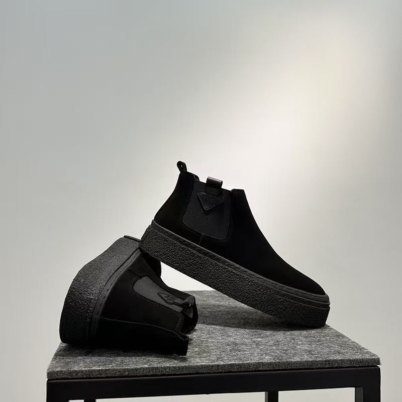 Chelsea boots men's 2025 new solid color Martin boots versatile retro pedal high-top boots platform boots for men