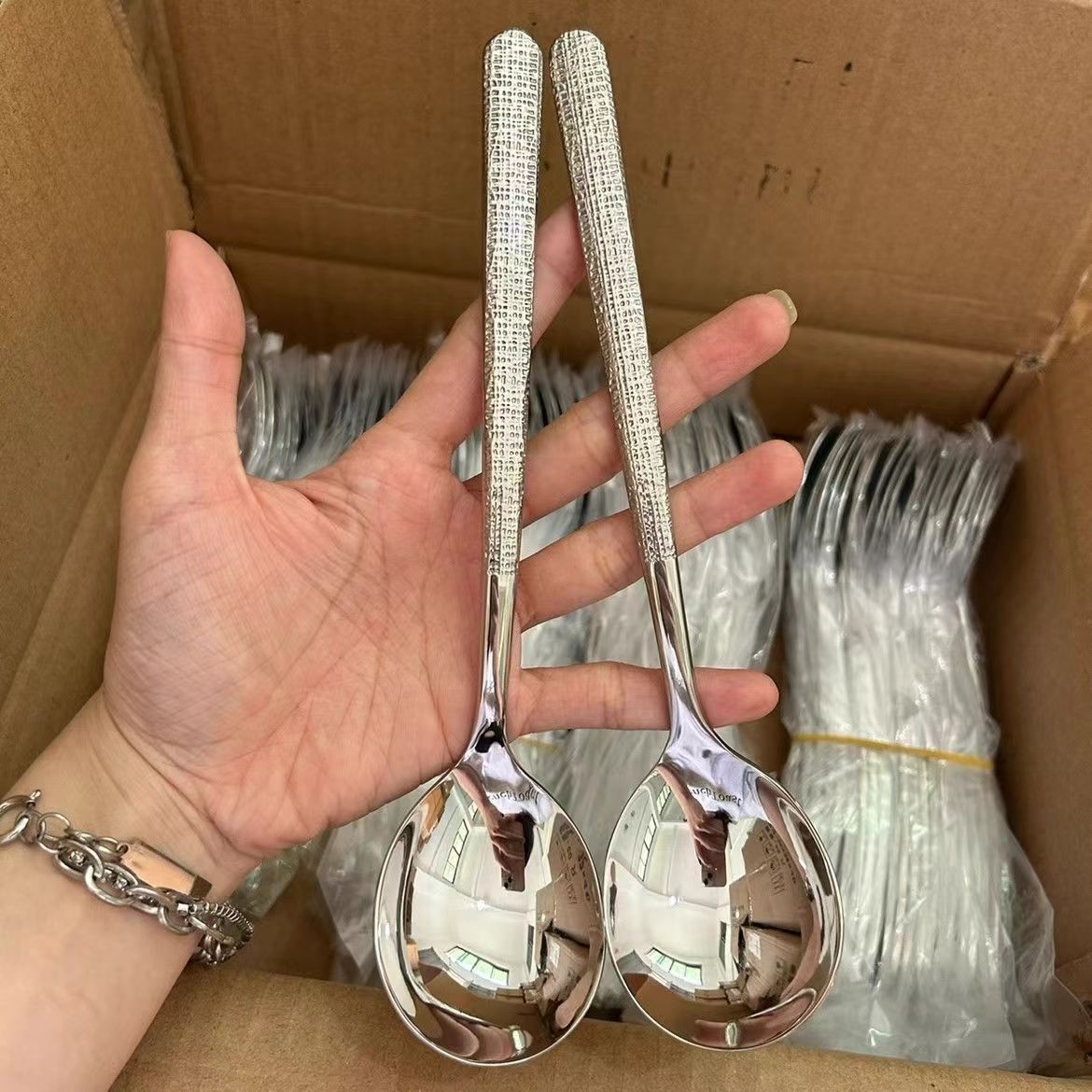 Stainless steel spoon, hammered Korean spoon, restaurant Western spoon, main meal, more rice spoon, soup spoon, dessert long handle spoon