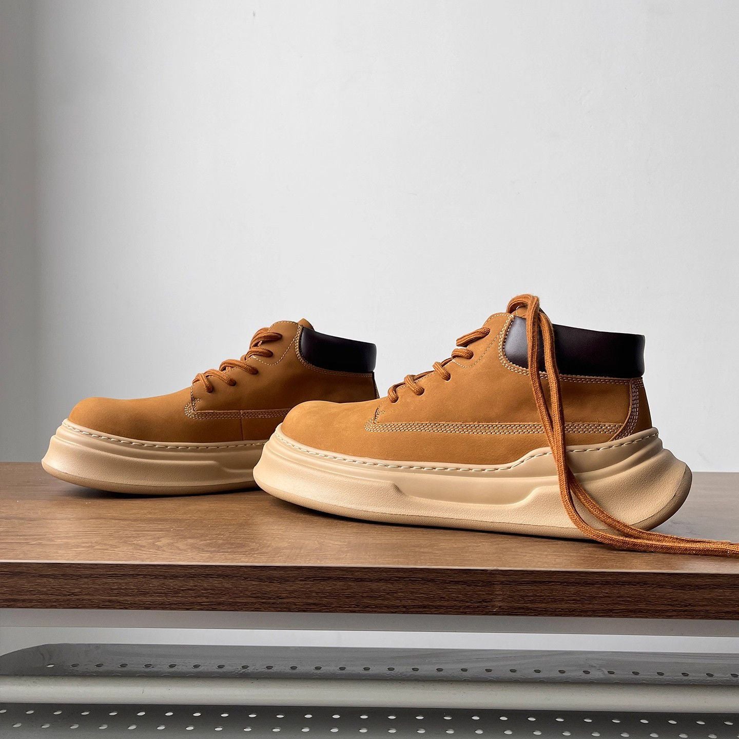 Board shoes men's design niche high-top men's shoes small soft leather fashion casual shoes thick-soled lightweight Japanese Martin boots