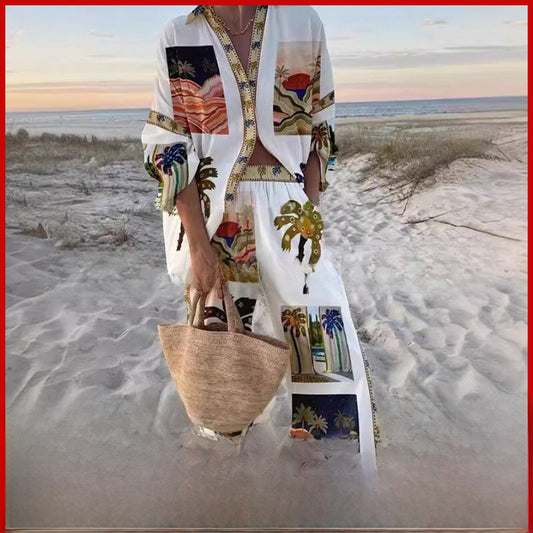 2024 cross-border Amazon AliExpress 3D digital printing fashion women's long sleeve shirt long pants cover POD customization
