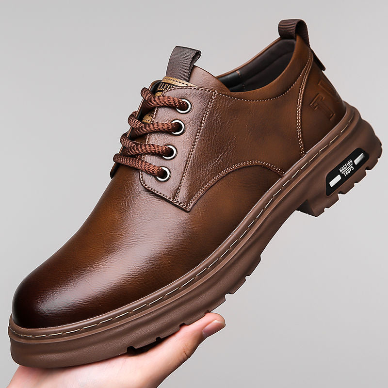 2025 Spring and Autumn New Men's Handmade Online Casual Leather Shoes Men's Retro Workwear Big-toe Wear-resistant Lace-up Men's Leather Shoes