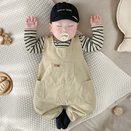 [T-shirt + bib pants set] Korean version of baby clothes two pieces of outing clothes for newborns and boys and girls spring clothes