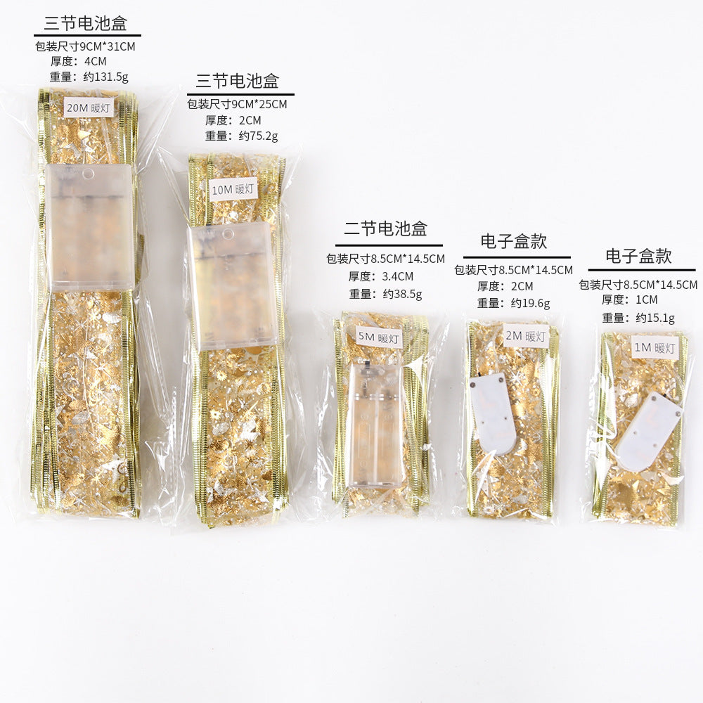 Christmas Ribbon LED String Lights Christmas Decoration Supplies Christmas Tree Decoration Pendant Gifts Hot Stamping Double Layer Ribbon