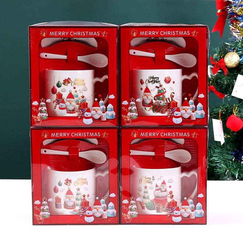 Cross Border Water Cup Christmas Gift Cartoon Personality Santa Claus Ceramic Mug Breakfast Cup Practical Gift Set
