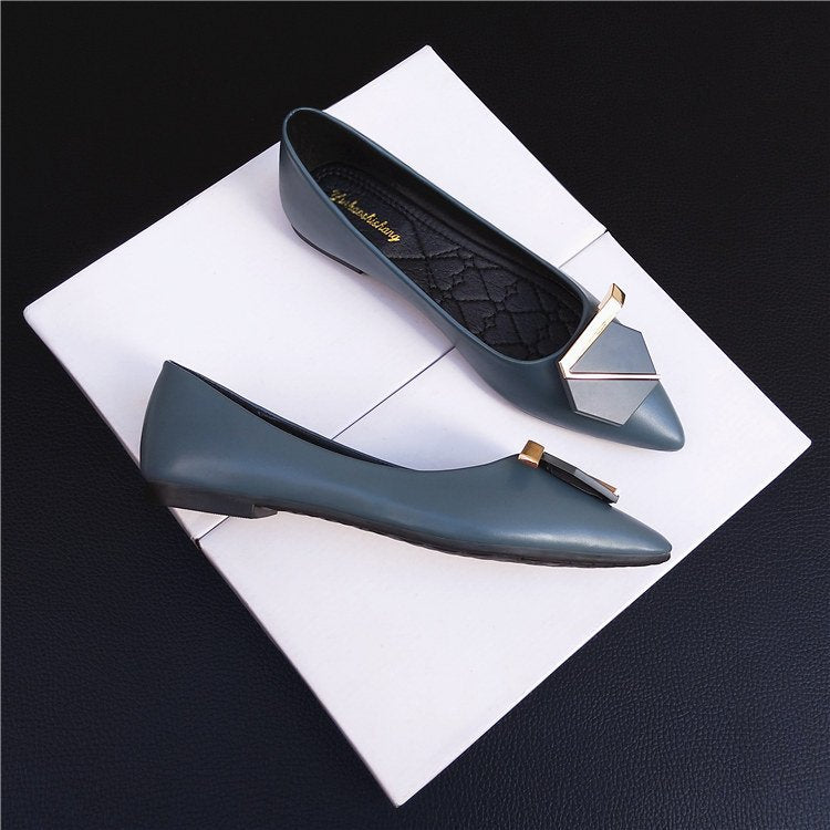 Spring Summer 2023 Season New High Heels Women's Mid Heels Soft Leather Pointed Toe Metal Buckles Fashion Work Women's Shoes