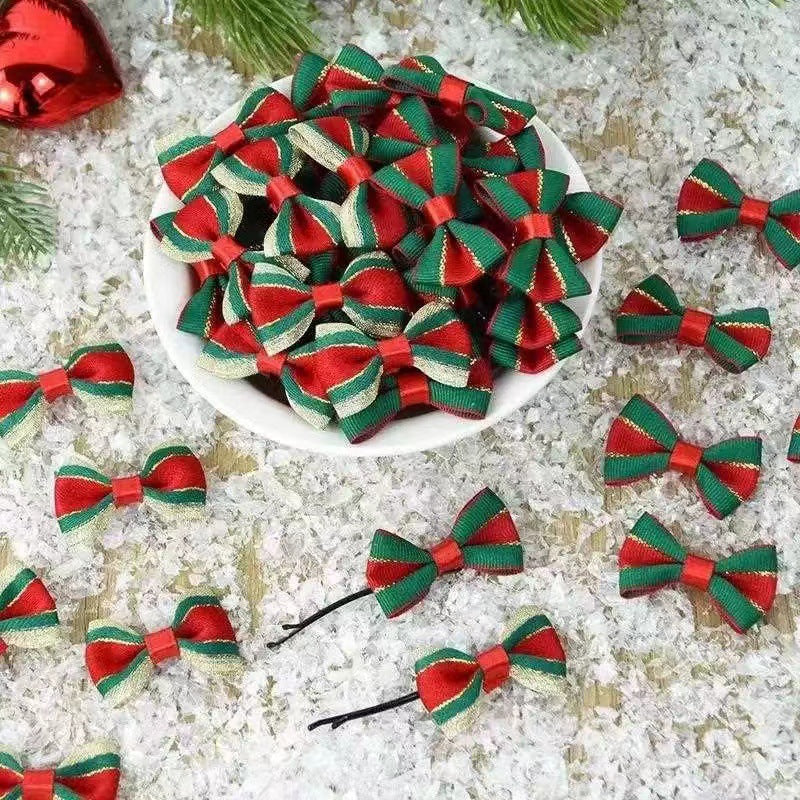 Cross border bow decoration Christmas bow crafts mini bow red and green ribbon bow diy