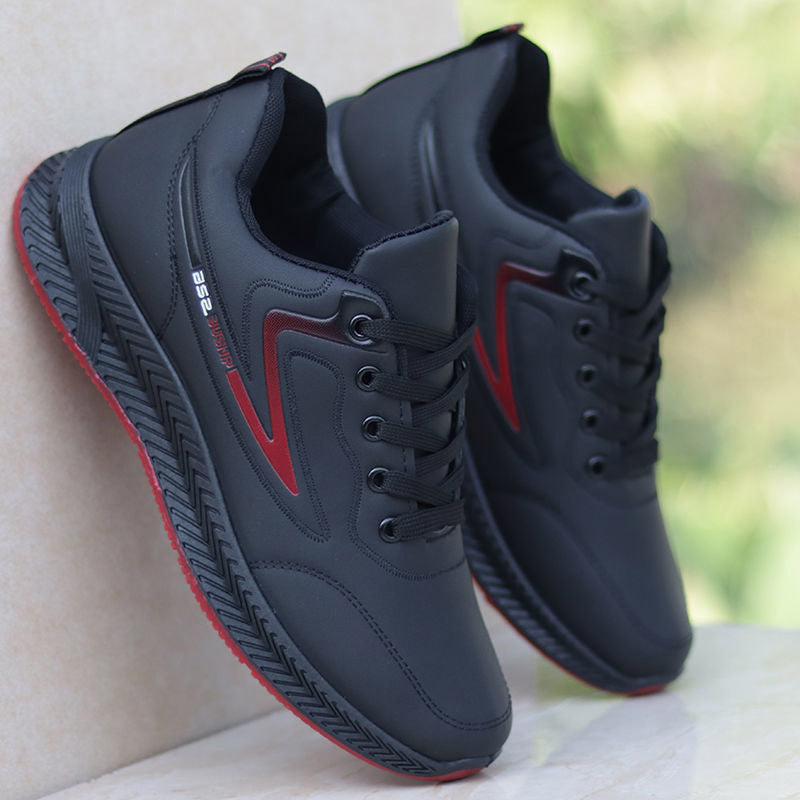 Men's shoes autumn new waterproof leather sneakers breathable casual running shoes black work shoes men's one piece on behalf of the hair