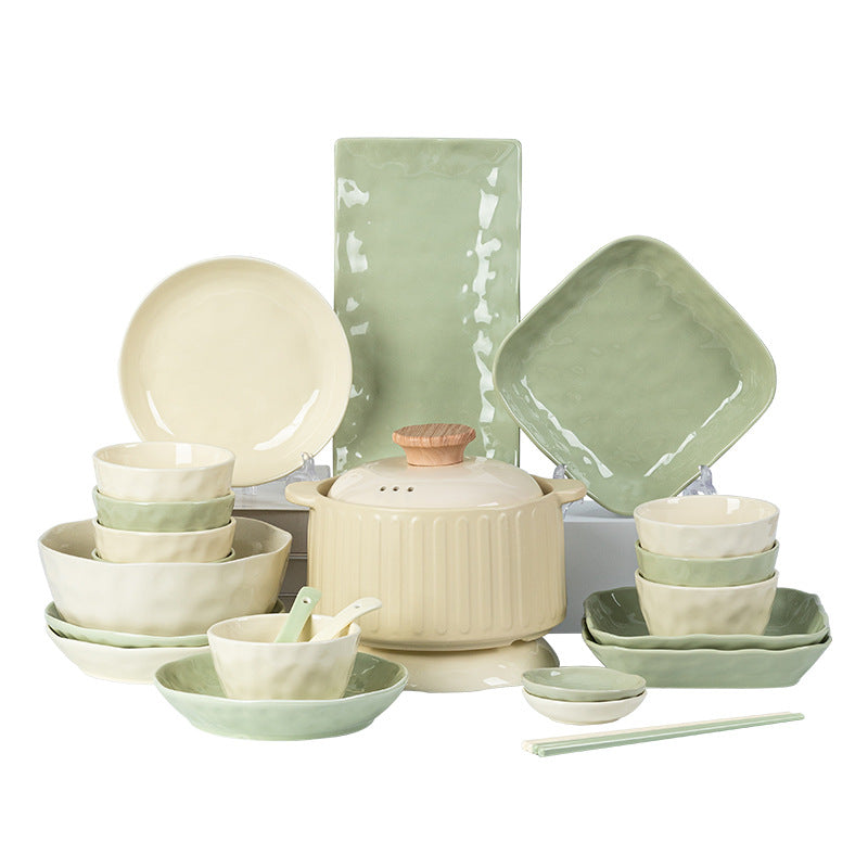 Underglaze color French cream style ceramic bowl and dish set for eating, high value, simple soup bowl for home use, 2025 new model