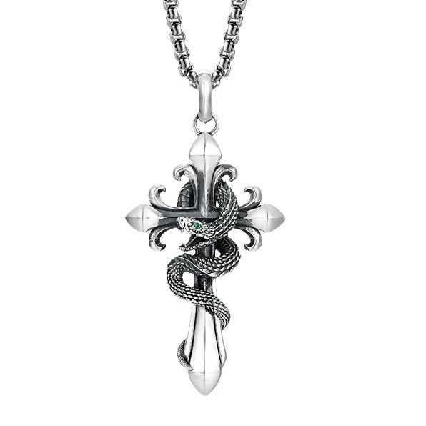 Retro national style natal year [spirit snake] kite blessing national tide cross pendant necklace male and female personality pendant necklace men