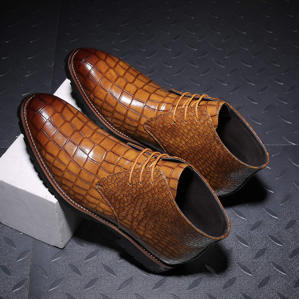 New men's round toe casual shoes men's leather boots front lace-up embossed martin boots plus size men's shoes cross-border foreign trade