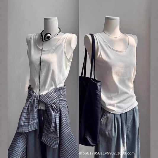 Cotton and linen vest 2025 new ice silk with a white loose top, bamboo cotton bottom, small suspenders, women's summer wear