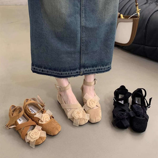 Mary Jane Single Shoes Women's Spring 2025 Ankle Strap Ballet Shoes French Pumps Vintage Flat Shoes