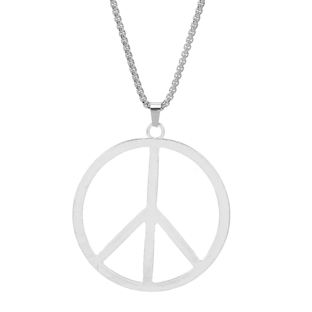 New Men's Creative World Peace Pendant Necklace Wholesale Rock Wind Chain Style Necklace Trend Hip Hop Sweater Chain