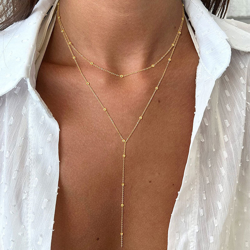 European and American style cross-border fashion accessories, multi-layer necklaces, women's accessories, versatile Y-shaped tassels, niche high-end collarbone chains