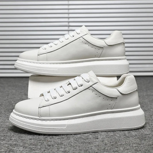 [Lei Jun with the same paragraph] the first layer of cowhide small white shoes thick-soled white heightened sports board shoes, men's versatile business shoes