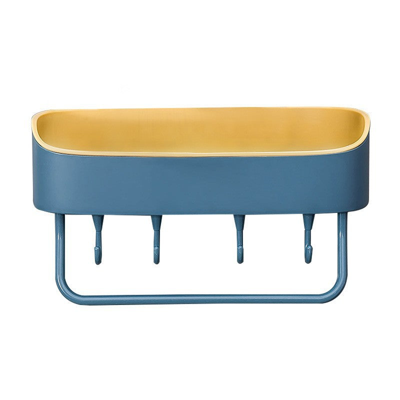 New two-color household 4-hook bathroom storage rack Bathroom multi-functional wall-suction wall-free wall-mounted shelf