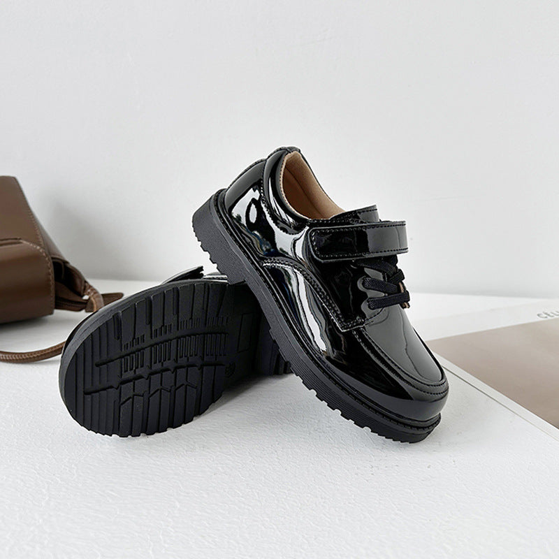 Boys' black patent leather shoes, small flower children's dresses, single shoes, primary and secondary school performance shoes, foreign trade cross-border