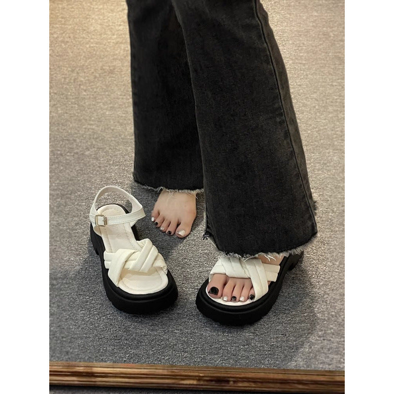 Niche high-end sandals women's summer with skirt 2025 new flatform platform sole with roman beach shoes