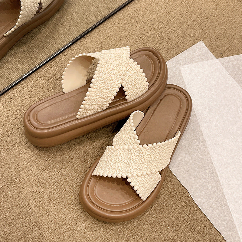 Cross slippers sandals women's net 2025 new summer fashion thick-soled infrared beach versatile slippers wholesale