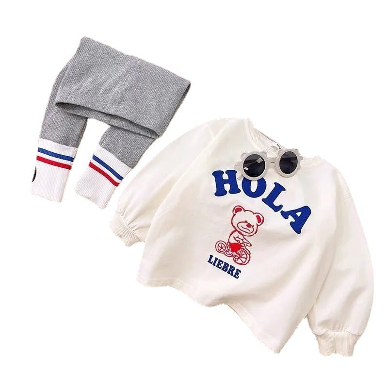 2025 New Girls Set Spring and Autumn Baby Foreign Cotton Soft Clothes Children's Fashionable Casual T-Shirt Two Piece Set.