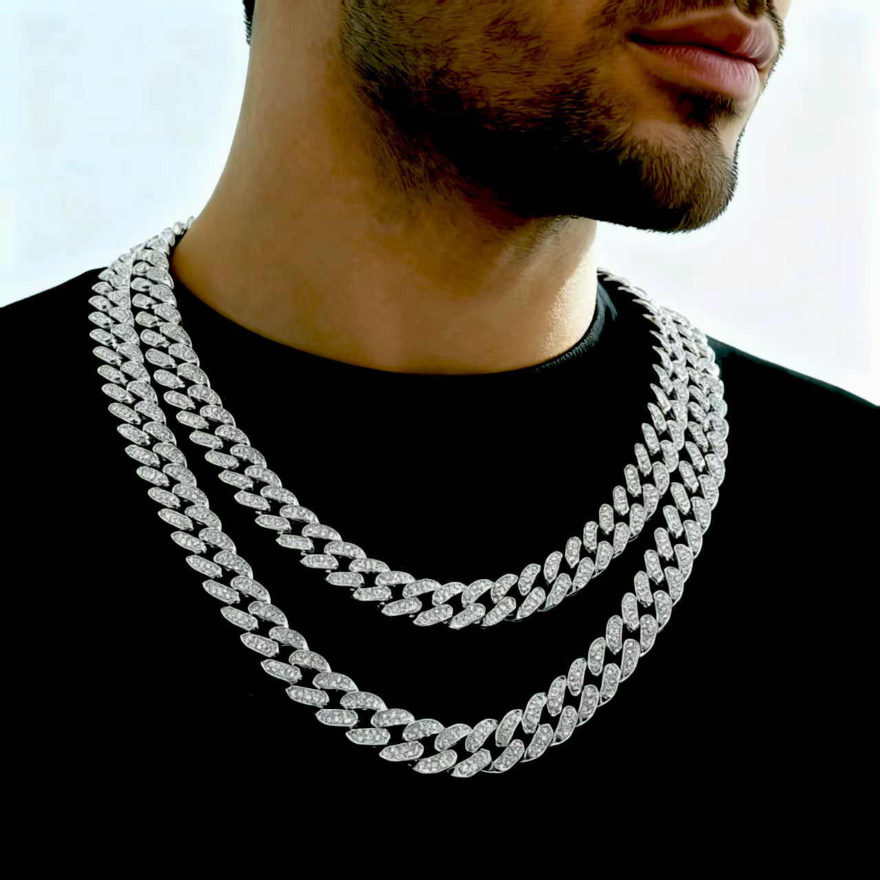 Men's Gold Hip Hop Style Oval Alloy Full Diamond Necklace Men's Jewelry Hip Hop Cuban Chain Tide Men's Jewelry Wholesale