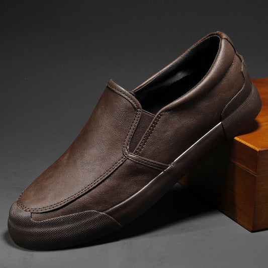 Classic retro men's small leather shoes spring and autumn new breathable casual and versatile one-foot slip trend fashion leather shoes men