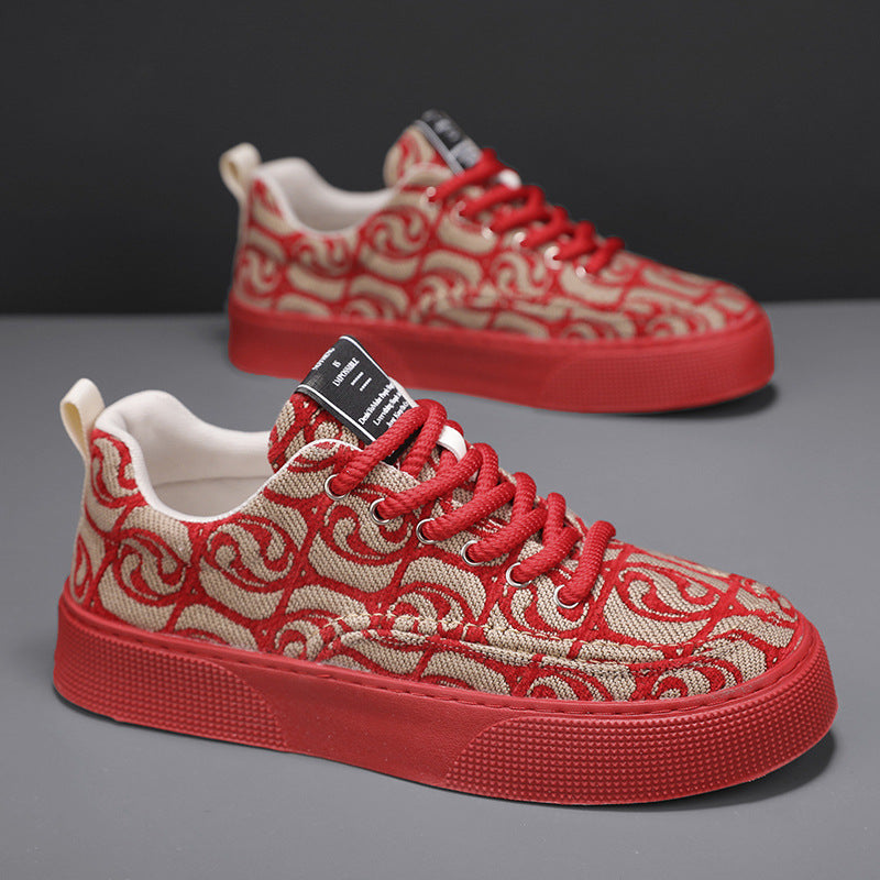 Canvas Shoes Men's Low Top Summer 2025 New Niche Low Top Print Sneakers Men's Platform Athleisure Trendy Shoes