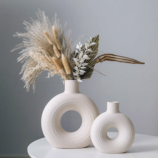High-quality ceramic flower arrangement, creative plain burnt vase, hydroponic home ornaments, ins style, high-value flowers, Nordic dry