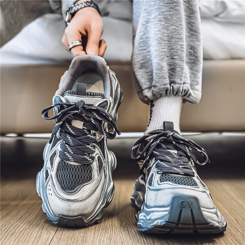 Hong Kong style dad shoes men's autumn fashion brand sense youth mesh casual versatile thick-soled height-increasing sneakers