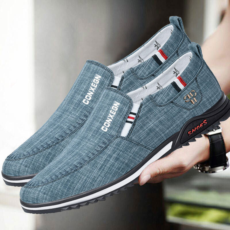 Canvas shoes men's linen low-top casual versatile soft sole breathable lazy middle-aged men's shoes trendy and comfortable old Beijing