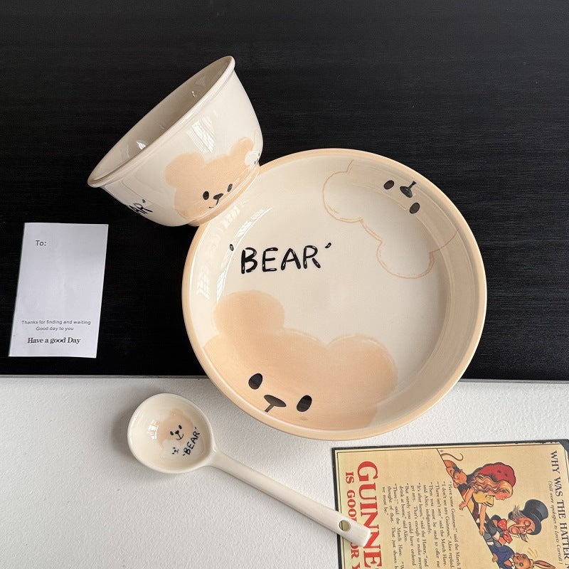 Cartoon Cute Bear Ceramic Dishes Tableware Home Kids Small Bowl Snack Saucer Yogurt Bowl Cute Bowl Plate Set